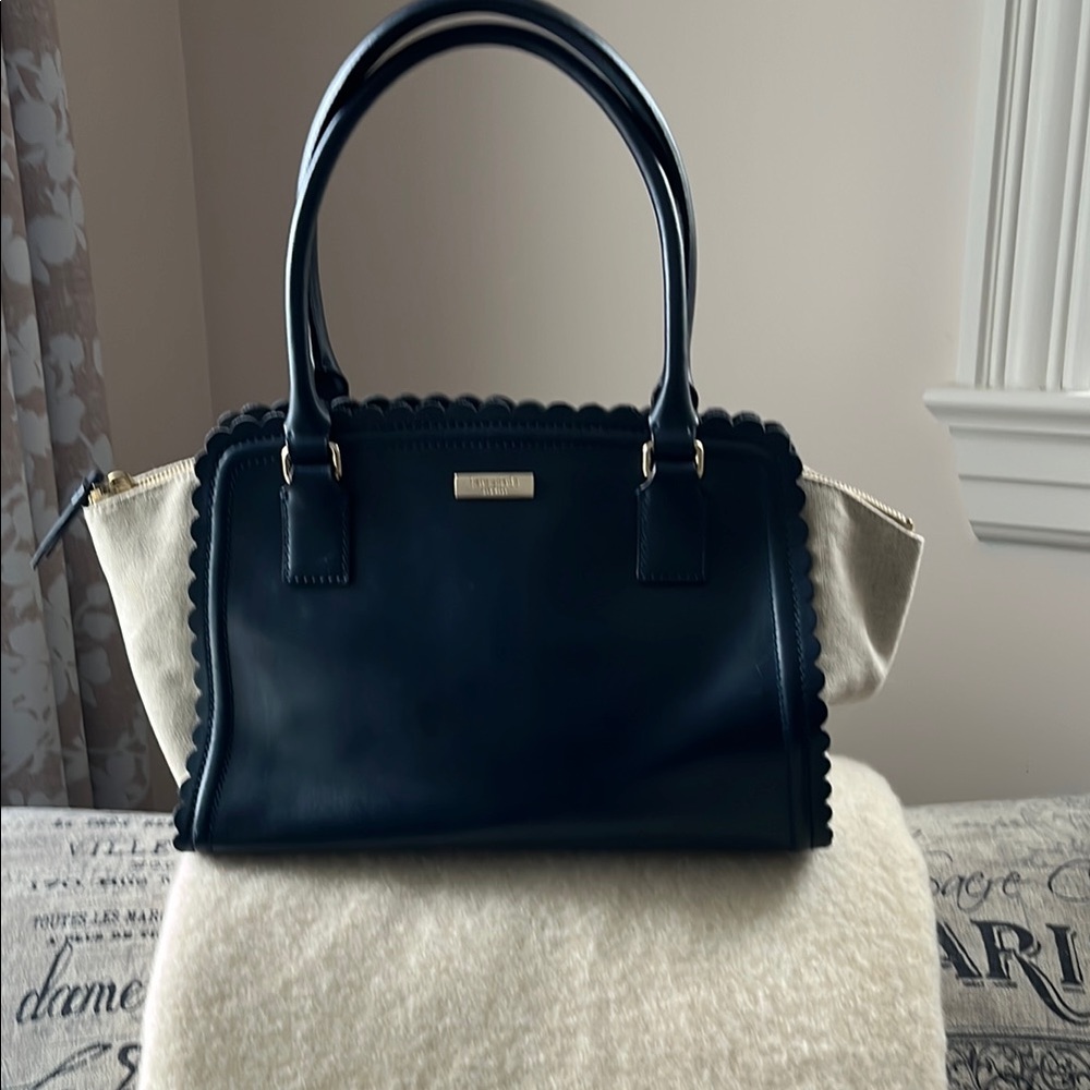 Kate Spade large navy and Cream Scalloped-Edge Satchel